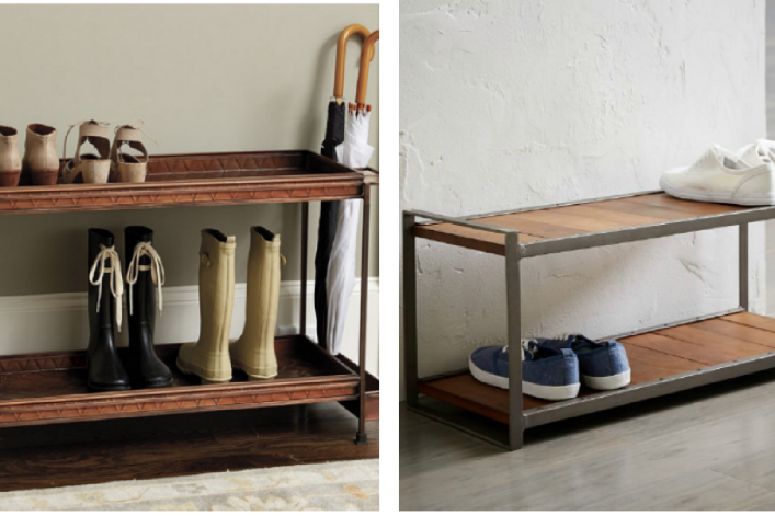 Lucy Mango Wood Shoe Rack with Bench