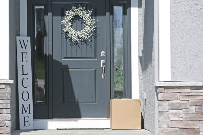 front door with holiday decor