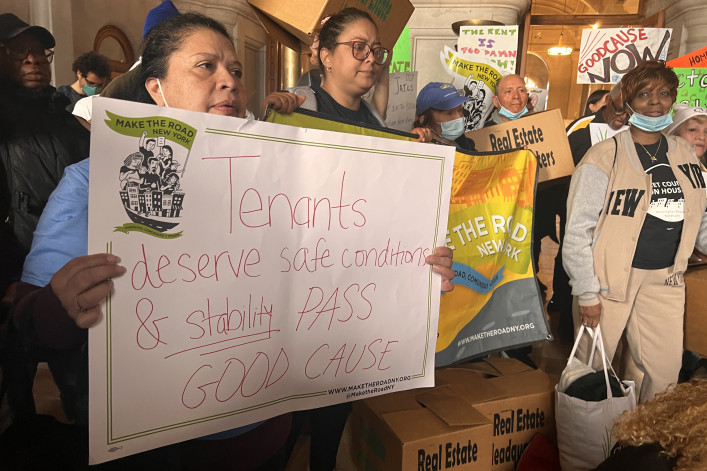 hundreds of tenants rallied in Albany passage of Good Cause eviction protections