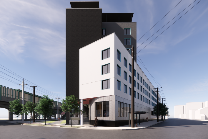 A rendering of the eight-story building in Edgemere, Queens