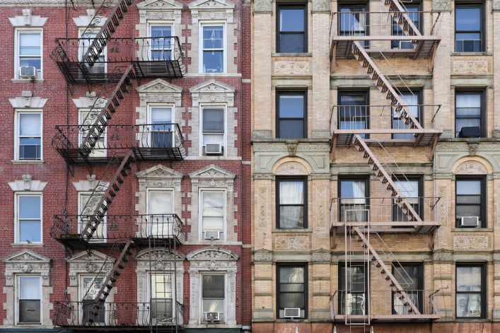 Fire escapes on NYC apartment buildings