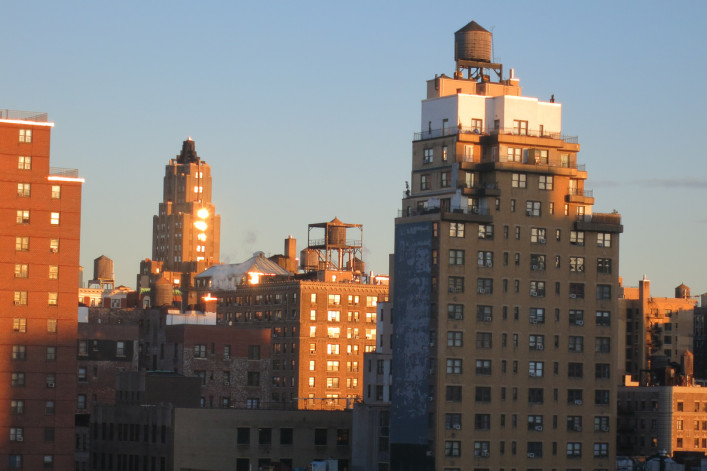 Manhattan downtown skyline at sunrise