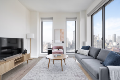 A furnished, two-bedroom apartment by Blueground at The Axel in Clinton Hill