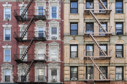 Fire escapes on NYC apartment buildings