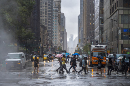 New York City cabs on a Rainy day