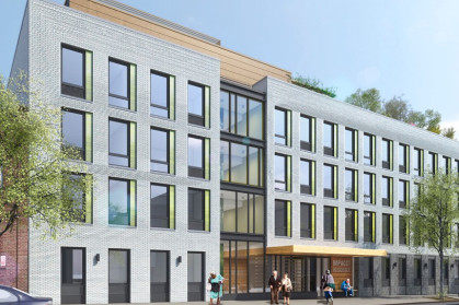 A rendering of the four-story grey building at 811 Lexington Avenue in Bedford-Stuyvesant, Brooklyn.
