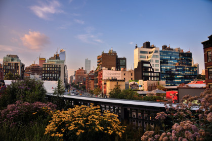 View from the High Line Park to the Buildings of 10th Ave Manhattan
