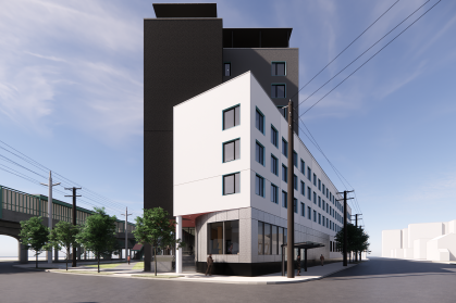 A rendering of the eight-story building in Edgemere, Queens