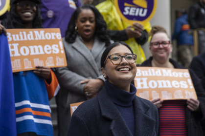 Council Member Shahana Hanif hold press conference before the City Council vote on Arrow Linen spot rezoning.