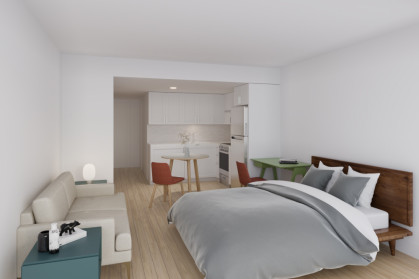 A rendering of one of the bedrooms at the affordable housing development.