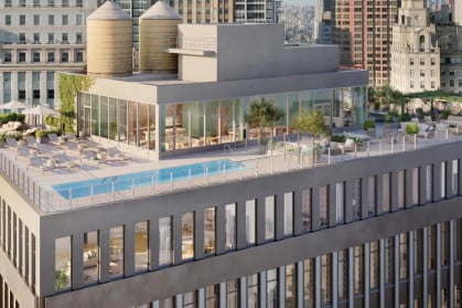A rendering of the roofdeck at 55 Broad Street.