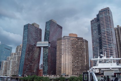 Buildings tower along NYC waterfront