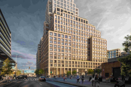 A rendering of the new development, located on the corner of West Houston and Washington streets.