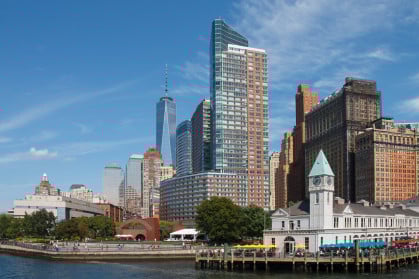 Battery Park, Pier A and the buildings of downtown Manhattan