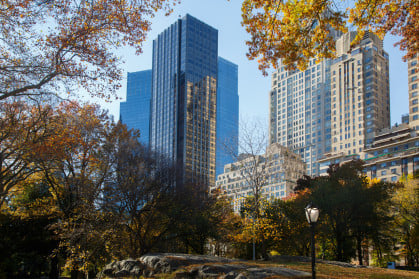 Manhattan apartment buildings seen from Central Park