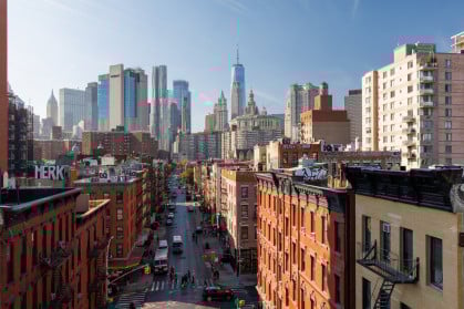 view of Chinatown and Manhattan skyscrapers