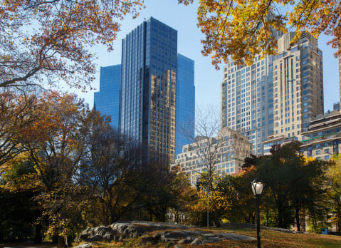 Manhattan apartment buildings seen from Central Park