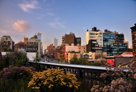 View from the High Line Park to the Buildings of 10th Ave Manhattan