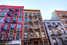 Historic brick facades of NYC apartment buildings