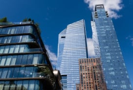 skyline view of Manhattan in Chelsea from the High Line in NYC