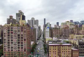 Looking down on New York streets from the top of a skyscraper