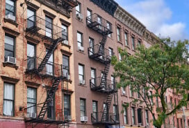 Fire escapes on Manhattan apartment buildings