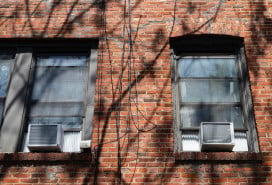 Building facade with air conditioners