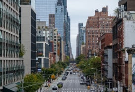 Elevated view of busy New York City avenue