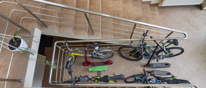 Bicycles stored in lobby of apartment building