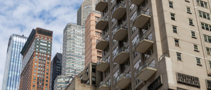 Residential buildings with balconies in Midtown Manhattan.