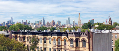 The skyline of Manhattan from Park Slope, Brooklyn.