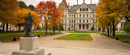 State Capitol Building Statehouse Albany New York Lawn Landscaping stock photo