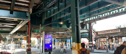 Under the elevated train tracks in Jackson Heights, New York City.