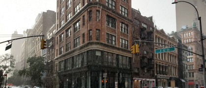 Rain on the intersection of Broadway and 12th Street in New York City