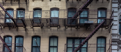 Fire escapes on a New York City apartment building