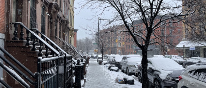 A snow-covered block in Brooklyn.