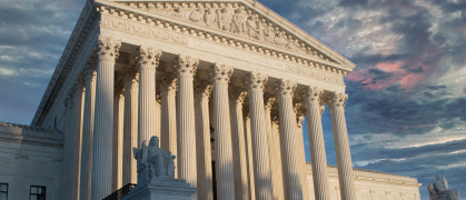 The US Supreme court as seen on a cloudy day.