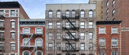 New York City old fashioned apartment buildings with external fire ladders