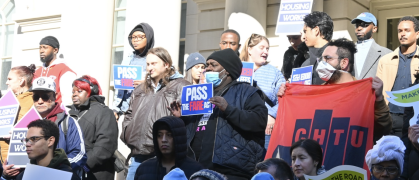 Supporters of the FARE Act gather at a rally at the steps of City Hall before the Nov. 13th vote, where the act passed with 42 council members in favor. Supporters of the FARE Act gather at a rally at the steps of City Hall before the Nov. 13th vote, where the act passed with 42 council members in favor.