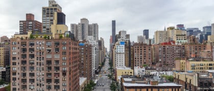 Looking down on New York streets from the top of a skyscraper