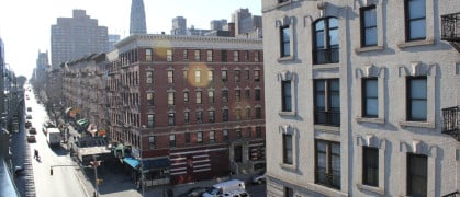 Broadway in Upper West Side in Harlem as seen high from the subway station.