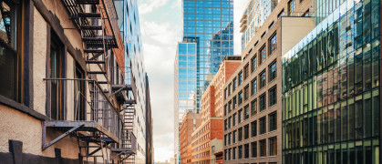 elevated street view at sunset in Chelsea quarter – Manhattan, New York elevated street view at sunset in Chelsea quarter – Manhattan, New York
