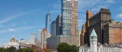 Battery Park, Pier A and the buildings of downtown Manhattan