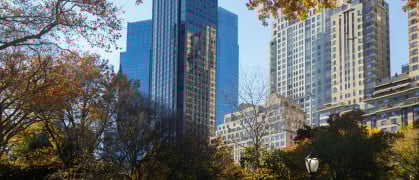 Manhattan apartment buildings seen from Central Park