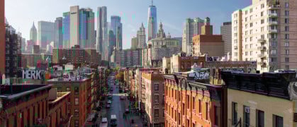 view of Chinatown and Manhattan skyscrapers