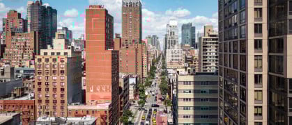 Residential buildings along First Avenue in Manhattan