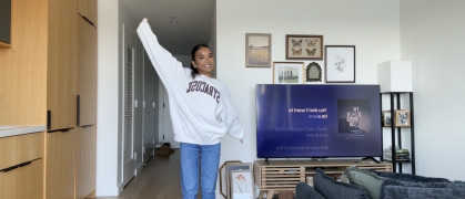 Grace in her Greenpoint apartment