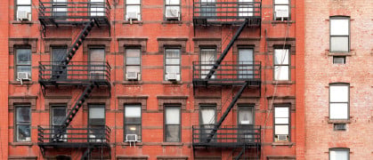 NYC apartment buildings with brick facades
