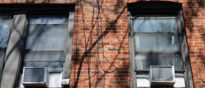 Building facade with air conditioners