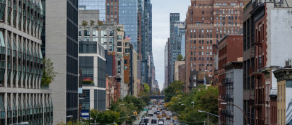 Elevated view of busy New York City avenue